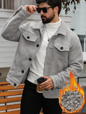 Manfinity Homme معطف كاجوال أحادي الصدر من الفرو الصناعي للرجال، خريف/شتاء