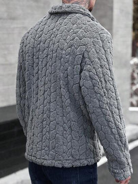 Manfinity CasualCool معطف طويل كاجوال أحادي الصدر بجيب، أكمام طويلة من الفليس، معطف شتوي/خريفي باللون الرمادي