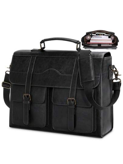 NEWHEY حقيبة رسول جلدية رجالية عتيقة مقاس 17 بوصة، إغلاق مغناطيسي، حقيبة كمبيوتر محمول كبيرة ذات كتف واحد للمكتب والسفر والكلية