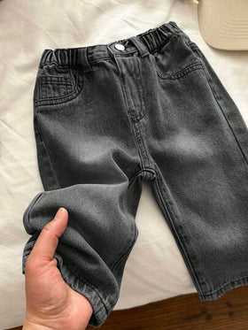 SHEIN بنطلون جينز أطفال ولادي بخصر مطاطي لون أحادي متعدد الاستخدامات