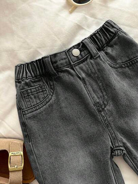 SHEIN بنطلون جينز أطفال ولادي بخصر مطاطي لون أحادي متعدد الاستخدامات