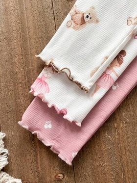 Emery Rose Kids Emery Rose Kids 6 قطع/مجموعة طقم ملابس منزلية كاجوال من تي شيرت مطبوع بالزهور والدب وبنطلون مصنوع من الأقمشة المحبوكة للفتيات الصغيرات