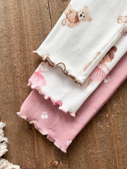 Emery Rose Kids Emery Rose Kids 6 قطع/مجموعة طقم ملابس منزلية كاجوال من تي شيرت مطبوع بالزهور والدب وبنطلون مصنوع من الأقمشة المحبوكة للفتيات الصغيرات