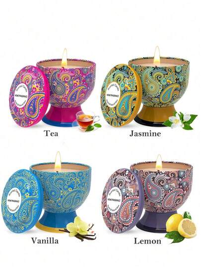 4 قطع مجموعة، صندوق هدايا شمع معطر زجاجي طويل، 100% شمع صويا، مناسب لعطر المنزل، ديكور العطلات، عيد الهالوين، هدايا عيد الميلاد، ديكور الزفاف