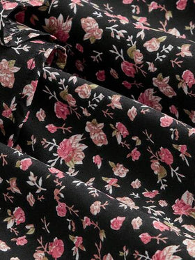 SHEIN MOD مجموعة بلوزة وتنورة مطبوعة بزهور وتزيين بالكشكشة للنساء