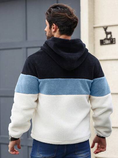 Manfinity Homme معطف رجالي بسحاب وقلنسوة، أكمام طويلة، بتصميم لون متباين ورقع، مناسب للاستخدام اليومي والرحلات والأنشطة الخارجية والعمل المريح والمناسبات شبه الرسمية، هدية للصديق/الزوج، هدية عيد الميلاد والذكرى