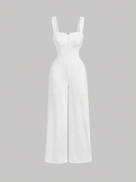 SHEIN MOD جمبسوت طويلة مصنوعة من الصوف الأبيض مع ياقة على شكل حرف V وأربطة، جمبسوت أبيض بدون أكمام مزينة للنساء، مناسبة للعودة إلى المدرسة، ملابس كاجوال، ملابس الخريف، تنورة بيج، ملابس للخروج، ملابس فينتاج، ملابس عمل، ملابس كاجوال للسيدات