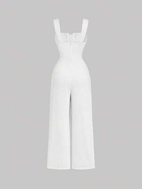 SHEIN MOD جمبسوت طويلة مصنوعة من الصوف الأبيض مع ياقة على شكل حرف V وأربطة، جمبسوت أبيض بدون أكمام مزينة للنساء، مناسبة للعودة إلى المدرسة، ملابس كاجوال، ملابس الخريف، تنورة بيج، ملابس للخروج، ملابس فينتاج، ملابس عمل، ملابس كاجوال للسيدات