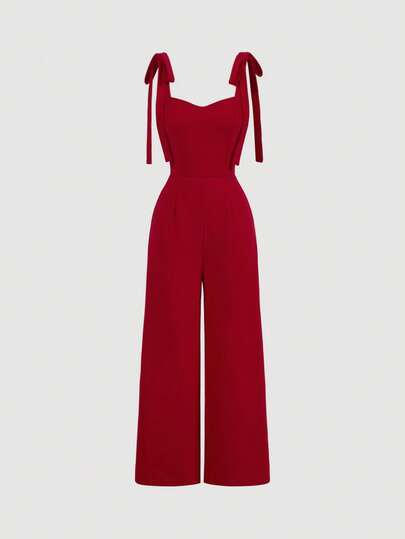 SHEIN MOD بنطلون مستقيم بأربطة أمامية حمراء، ملابس، بذلات خريفية وشتوية، ملابس أنيقة، بذلات للحفلات، ملابس للمواعيد