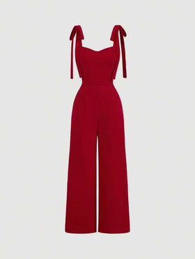 SHEIN MOD بنطلون مستقيم بأربطة أمامية حمراء، ملابس، بذلات خريفية وشتوية، ملابس أنيقة، بذلات للحفلات، ملابس للمواعيد