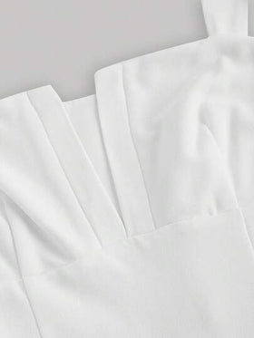 SHEIN MOD جمبسوت طويلة مصنوعة من الصوف الأبيض مع ياقة على شكل حرف V وأربطة، جمبسوت أبيض بدون أكمام مزينة للنساء، مناسبة للعودة إلى المدرسة، ملابس كاجوال، ملابس الخريف، تنورة بيج، ملابس للخروج، ملابس فينتاج، ملابس عمل، ملابس كاجوال للسيدات