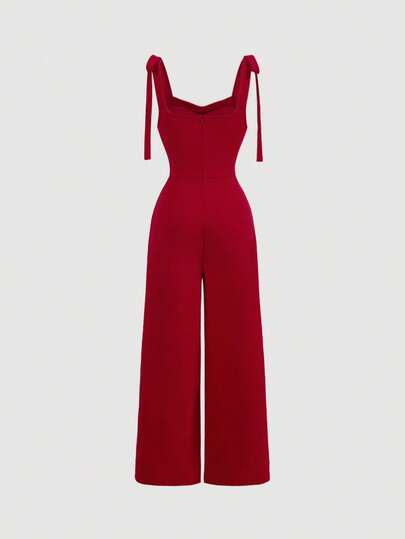 SHEIN MOD بنطلون مستقيم بأربطة أمامية حمراء، ملابس، بذلات خريفية وشتوية، ملابس أنيقة، بذلات للحفلات، ملابس للمواعيد