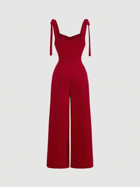 SHEIN MOD بنطلون مستقيم بأربطة أمامية حمراء، ملابس، بذلات خريفية وشتوية، ملابس أنيقة، بذلات للحفلات، ملابس للمواعيد