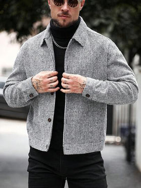 Manfinity CasualCool معطف طويل أحادي الصدر كاجوال للرجال، معطف شتوي/خريفي باللون الرمادي، معطف مخطط