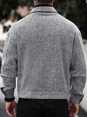 Manfinity CasualCool معطف طويل أحادي الصدر كاجوال للرجال، معطف شتوي/خريفي باللون الرمادي، معطف مخطط