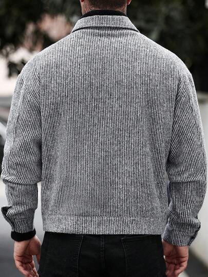 Manfinity CasualCool معطف طويل أحادي الصدر كاجوال للرجال، معطف شتوي/خريفي باللون الرمادي، معطف مخطط