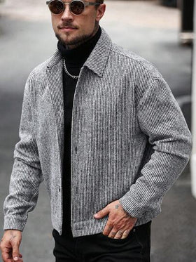 Manfinity CasualCool معطف طويل أحادي الصدر كاجوال للرجال، معطف شتوي/خريفي باللون الرمادي، معطف مخطط
