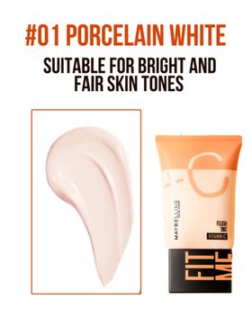 Maybelline فيت مي رادينت وايت ثنائي التأثير فيتامين سي #01 بورسلين أبيض 5/30مل، مزدوج فيتامين سي² مزدوج التفتيح، 8 تحسينات في جودة البشرة، ثلاثي الجوهر المنقوع (حمض الهيالورونيك ترطيب 24 ساعة، فيتامين سي تفتيح، نياسيناميد يوحد لون البشرة)، يخلق بريق ال...