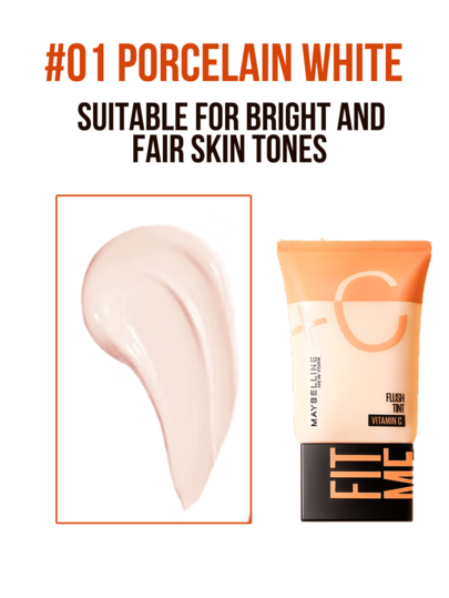 Maybelline فيت مي رادينت وايت ثنائي التأثير فيتامين سي #01 بورسلين أبيض 5/30مل، مزدوج فيتامين سي² مزدوج التفتيح، 8 تحسينات في جودة البشرة، ثلاثي الجوهر المنقوع (حمض الهيالورونيك ترطيب 24 ساعة، فيتامين سي تفتيح، نياسيناميد يوحد لون البشرة)، يخلق بريق ال...