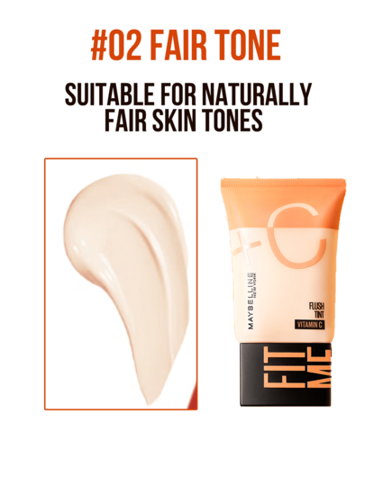Maybelline مرطب مضيء FIT ME FLUSH ، فيتامين C مرتين #02 بشرة فاتحة ، 5/30 مل. فيتامين C مزدوج² لإشراق مضاعف ، 8 تحسينات لجودة البشرة ، مشبع بثلاثي الجوهر (ترطيب لمدة 24 ساعة بحمض الهيالورونيك ، إشراق بفيتامين C ، تجانس بالنياسيناميد). يخلق بريقًا طبيعي...