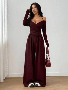 Flirla جمبسوت قصيرة للنساء بلون أحادي عصري وجذاب بربطة عنق