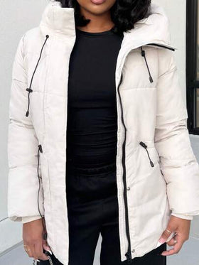Alexandranx معطف شتوي مبطن وسادي مزين بالبطانة، قبعة كاجوال قابل للتعديل الخصر، ملابس عصرية