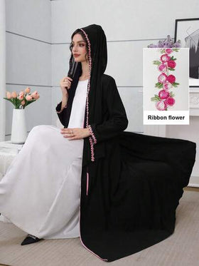 Al Najma رمضان وشاح رأس منسوج بتصميم ملون متباين وعباءة