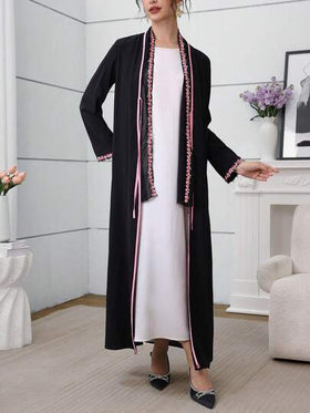 Al Najma رمضان وشاح رأس منسوج بتصميم ملون متباين وعباءة