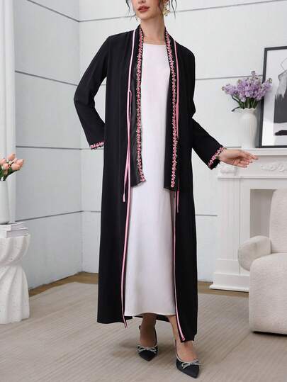 Al Najma رمضان وشاح رأس منسوج بتصميم ملون متباين وعباءة