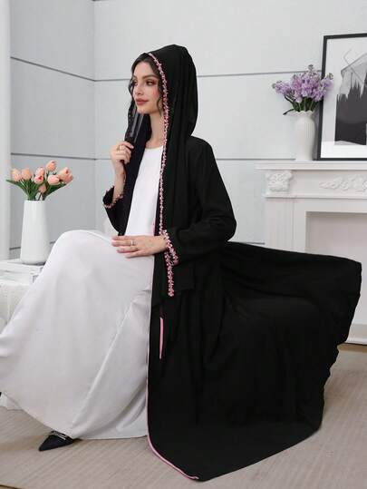 Al Najma رمضان وشاح رأس منسوج بتصميم ملون متباين وعباءة