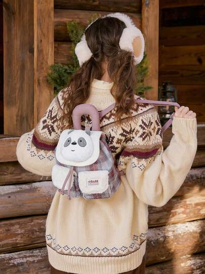 We Bare Bears X SHEIN حقيبة ظهر كبيرة السعة بطباعة منقوشة عصرية وكرتونية جذابة للنساء قطعة واحدة
