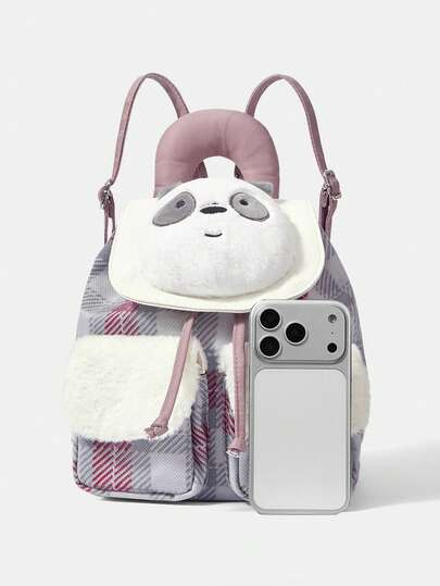 We Bare Bears X SHEIN حقيبة ظهر كبيرة السعة بطباعة منقوشة عصرية وكرتونية جذابة للنساء قطعة واحدة