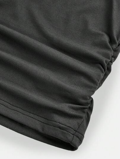 SHEIN Girlism بلوزة كاجوال بياقة دائرية وأكمام طويلة مع طبعة فراشة وخصر مطوي، تصميم بسيط للفتيات المراهقات