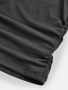 SHEIN Girlism بلوزة كاجوال بياقة دائرية وأكمام طويلة مع طبعة فراشة وخصر مطوي، تصميم بسيط للفتيات المراهقات