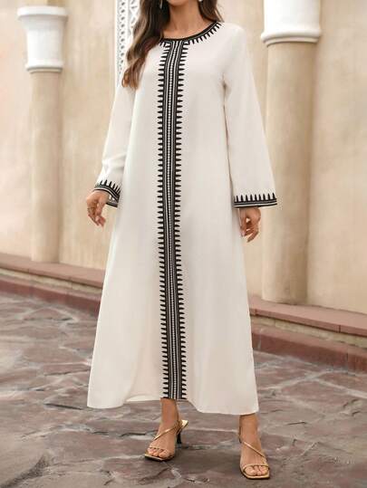 EMERY ROSE فستان نسائي كاجوال بأكمام طويلة وياقة مستديرة فضفاض مخطط، مناسب للعطلات