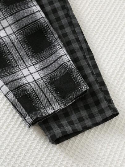 Cozy Pixies 4 قطع/مجموعة ملابس كاجوال للأولاد الصغار، تشمل ملابس علوية كم طويل بياقة طاقم مطبوع عليها حرف بقصة فضفاضة ومريحة، وبنطال طويل كلاسيكي مربع الأنماط، مناسبة للارتداء في المنزل، اللعب في الخارج، العطلات، الرياضة الخفيفة، وأنماط الموضة المتنوعة