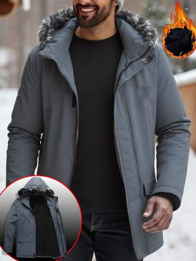 Manfinity Homme معطف طويل الأكمام مبطن سميك للرجال، معطف شتوي مبطن بطبقة حرارية للاستخدام اليومي والأعمال، رمادي فحمي، ملائم للخريف والشتاء، مبطن حراريًا، مناسب للتنقلات اليومية والمناسبات، وهدية مثالية للأصدقاء والأحباء والأزواج في عيد الميلاد