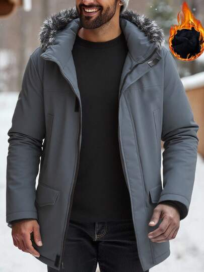 Manfinity Homme معطف طويل الأكمام مبطن سميك للرجال، معطف شتوي مبطن بطبقة حرارية للاستخدام اليومي والأعمال، رمادي فحمي، ملائم للخريف والشتاء، مبطن حراريًا، مناسب للتنقلات اليومية والمناسبات، وهدية مثالية للأصدقاء والأحباء والأزواج في عيد الميلاد