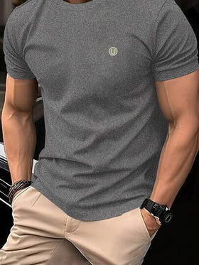 Manfinity Homme تي شيرت رجالي كاجوال بياقة طاقم وأكمام قصيرة بتصميم نحيف