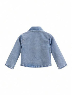 SHEIN قميص جينز كاجوال مغسول للأطفال الصبيان، خريف