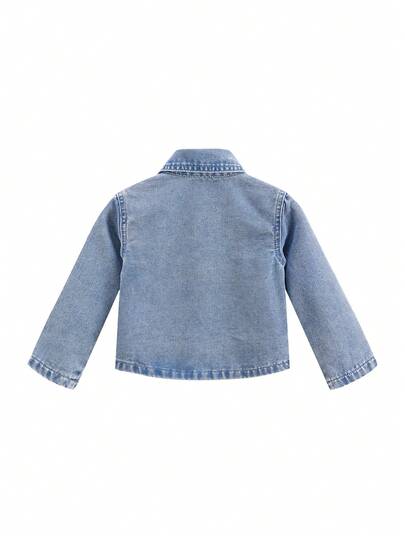 SHEIN قميص جينز كاجوال مغسول للأطفال الصبيان، خريف