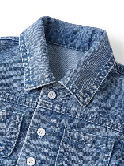 SHEIN قميص جينز كاجوال مغسول للأطفال الصبيان، خريف