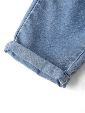 SHEIN قميص جينز كاجوال مغسول للأطفال الصبيان، خريف