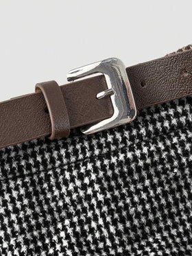 SHEIN MOD شورت صوفي مربعات الخردل مزرر من الجانب مع حزام - طراز فينتاج 70s، Y2K، تاريخ، حفلة، محكمة، احتفالي، عيد ميلاد، حفل تخرج، بريبي، عودة إلى المدرسة والعمل