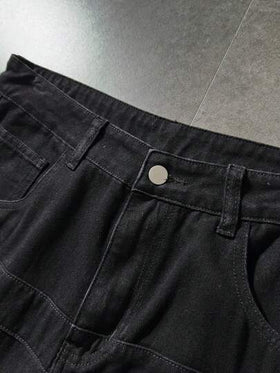 ROMWE MEN Casual بنطلون جينز رجالي بجيوب مائلة وساق واسعة