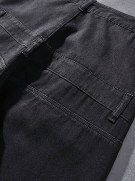 ROMWE MEN Casual بنطلون جينز رجالي بجيوب مائلة وساق واسعة