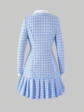 SHEIN فستان مناسب للمراهقات بتصميم كاجوال كولومبي مع خطوط ملونة وعقدة كبيرة وتنورة منسدلة مطوية
