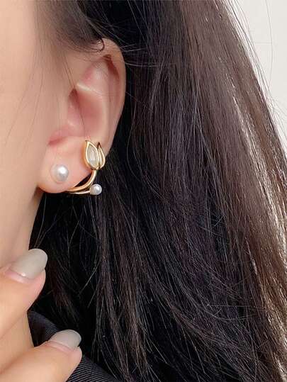 topshiny أقراط على شكل زهرة التوليب للنساء، تصميم فريد، على طراز فرنسي مزين بحجر عين القط عالي الجودة والخرز الصناعي، هدية لعيد الحب، الأم، عيد الأم