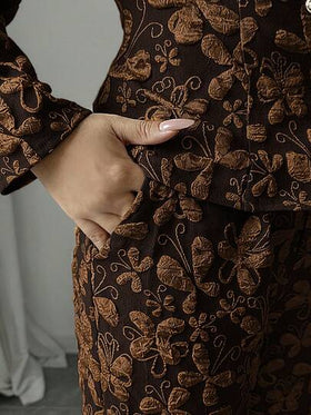 Elenzga قميص نسائي طويل الأكمام بتصميم جاكار، رقبة على شكل حرف V، طقم أنيق مُحكم الملائمة