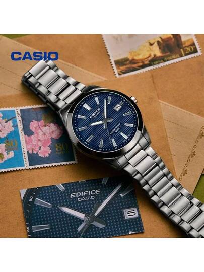 Casio ساعة كاسيو يونيسكس ذات لون جريء، قطر الشاشة 47.5 مم مستطيلة كبيرة، سوار من الفولاذ المقاوم للصدأ، حركة كوارتز يابانية EFV-160D-2A